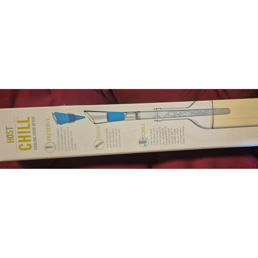 Host Chill Cooling Pour Spout Wine Chiller Aerator‎ and Preserver Blue White